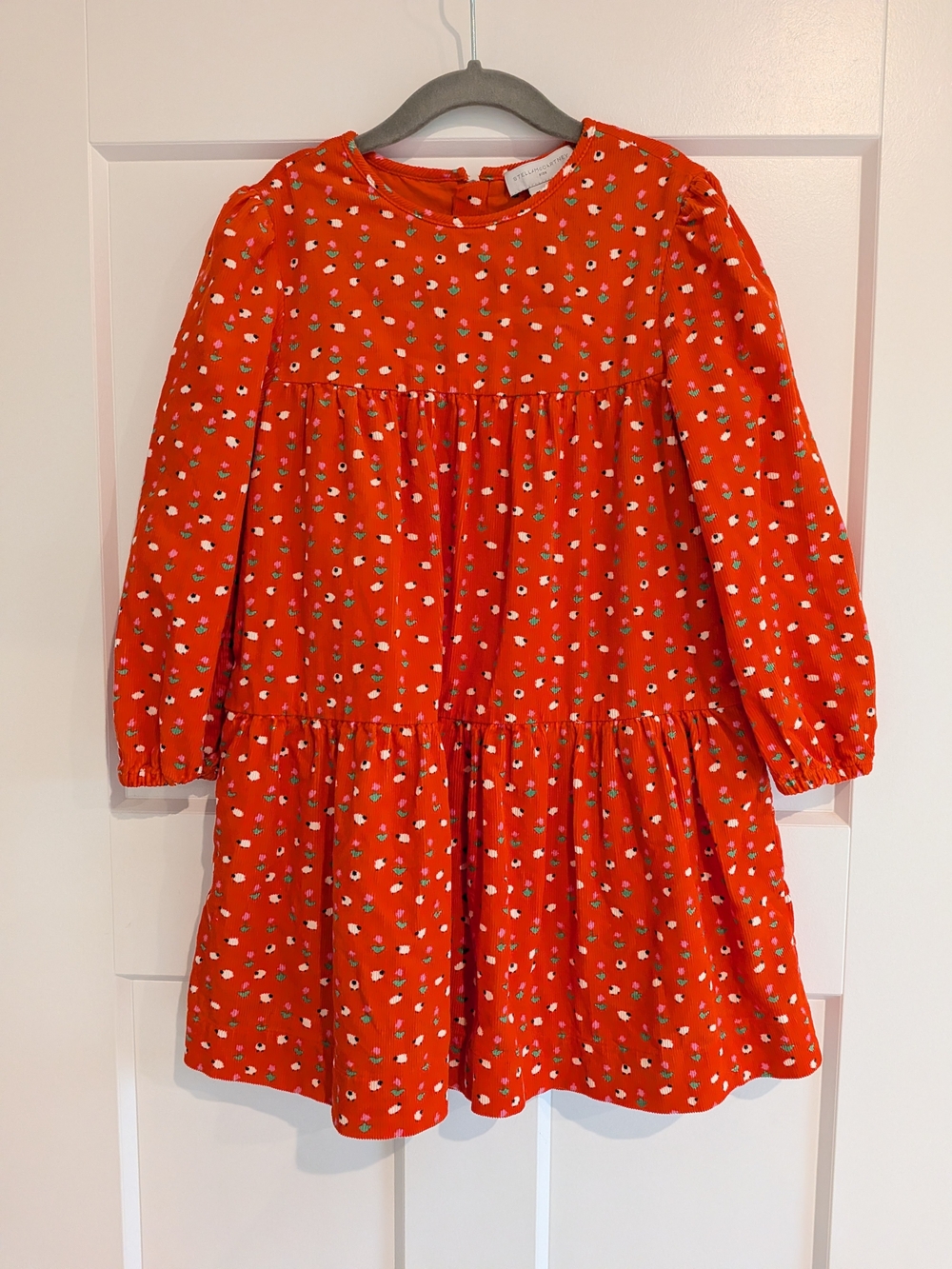 Stella McCartney Kids Orange Floral Tiered Long-Sleeve Dress